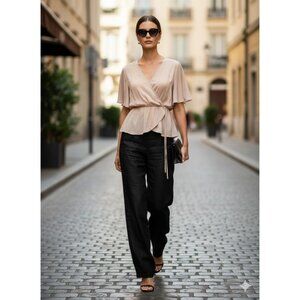 ASTR The Label Beige Wrap Peplum Blouse – Size S